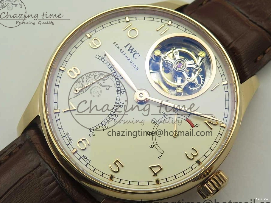 MIROTIME 0223 Portuguese Tourbillon IW504602 RG ZF Best Edition White Dial on Brown Leather Strap Stretchable 7178